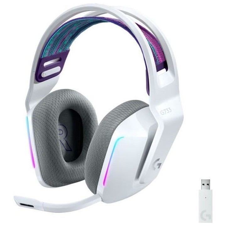 Casque Gaming - Sans fil - LOGITECH G - G733 LIGHTSPEED - Blanc