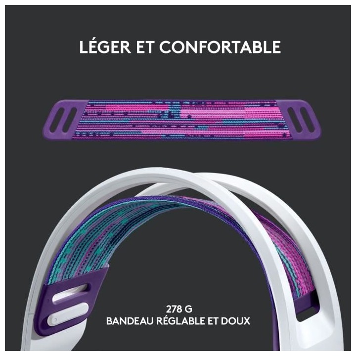 Casque Gaming - Sans fil - LOGITECH G - G733 LIGHTSPEED - Blanc