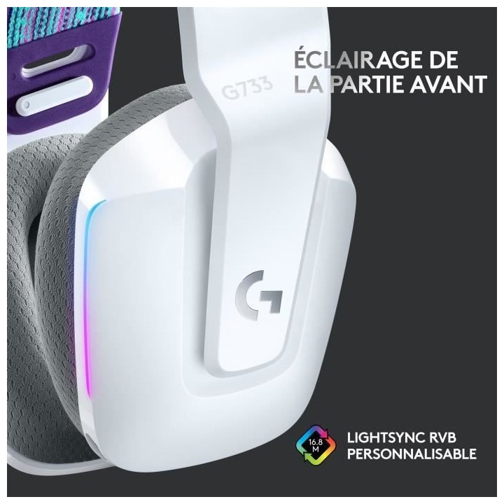 Casque Gaming - Sans fil - LOGITECH G - G733 LIGHTSPEED - Blanc