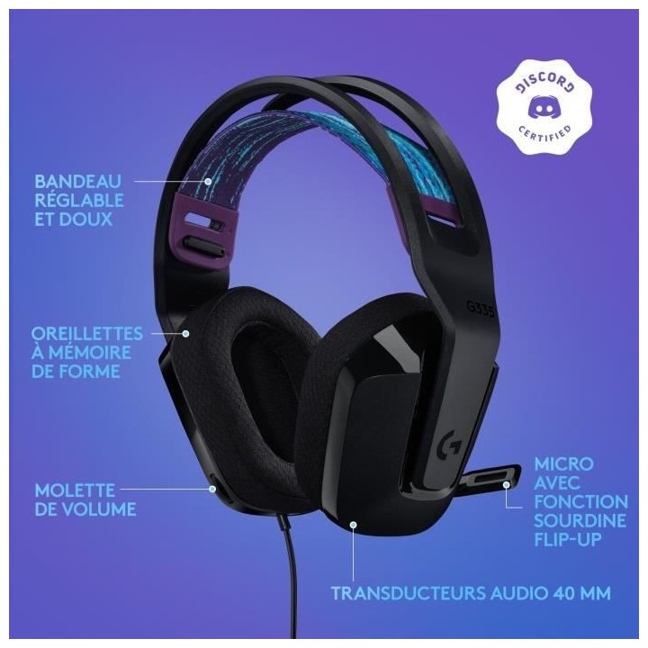 LOGITECH G - G335 FILAIRE - Casque Gaming - Léger - Noir Certifié Di
