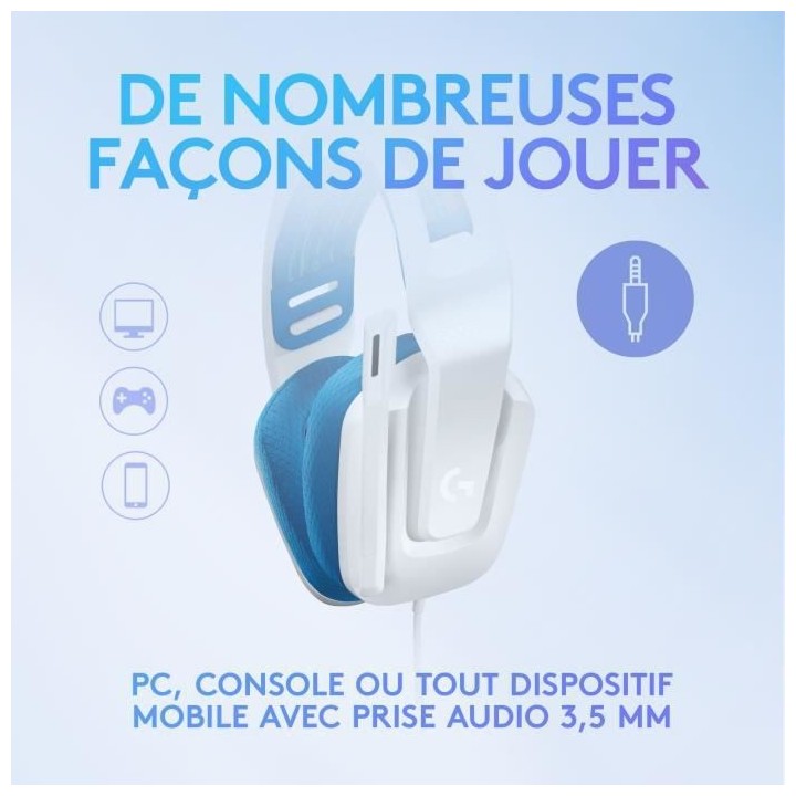 Casque GAMING - Léger - LOGITECH G - G335 FILAIRE - BLANC - Certifié