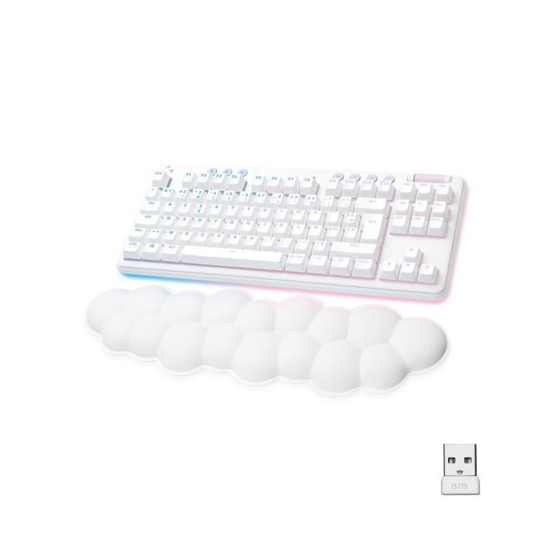 Logitech G - Clavier Gaming - G715 Mécanique Sans Fil Tactile (GX Brown) avec Repose-Poignet - White Mist