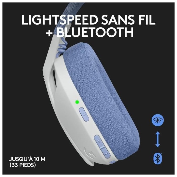 Casque gaming sans fil Logitech -G435 LIGHTSPEED - BLANC - Léger Blu