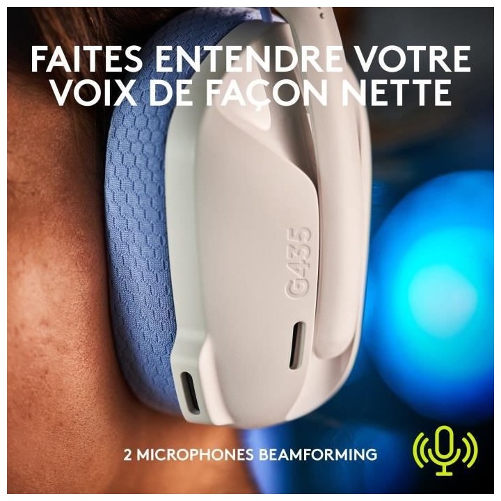 Casque gaming sans fil Logitech -G435 LIGHTSPEED - BLANC - Léger Blu