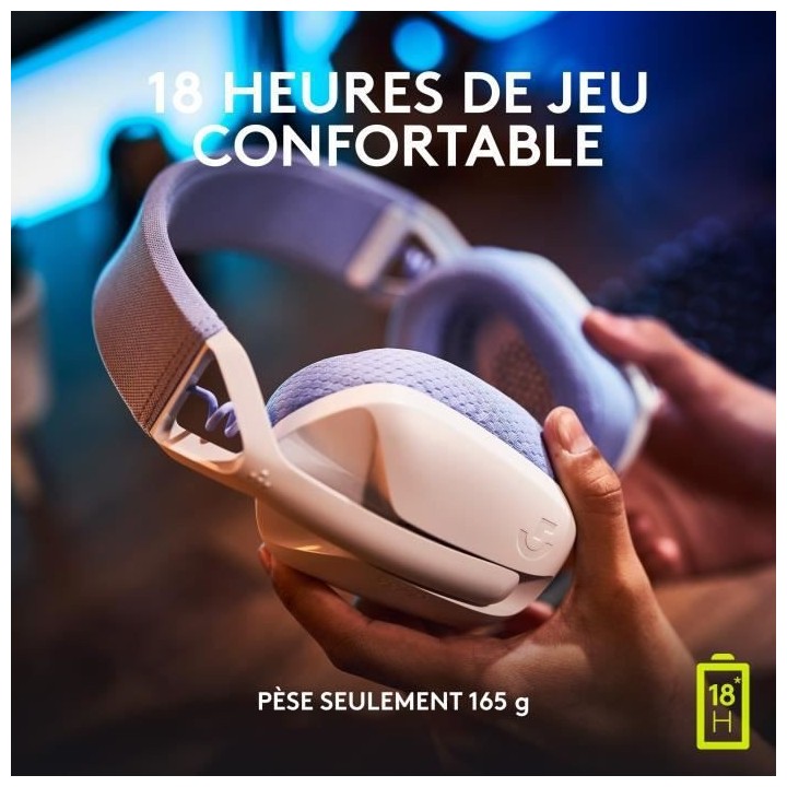 Casque gaming sans fil Logitech -G435 LIGHTSPEED - BLANC - Léger Blu