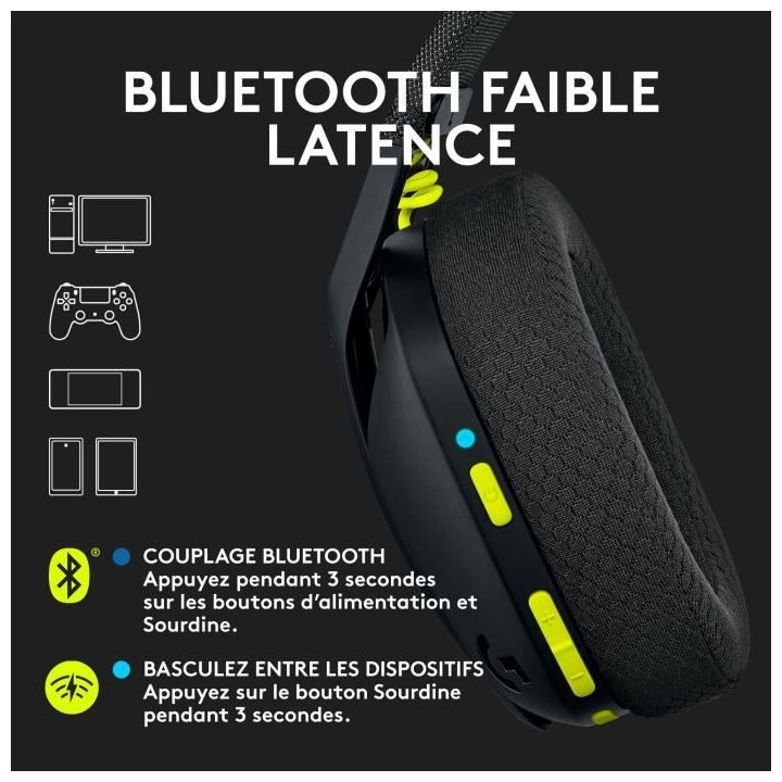 Casque gaming sans fil Logitech - G435 LIGHTSPEED - NOIR - Léger Blu