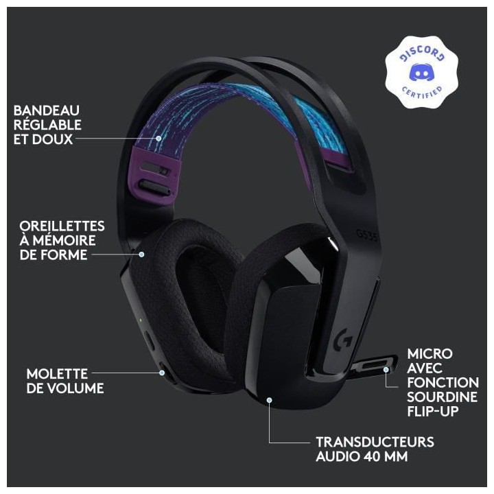LOGITECH G - Casque gaming - sans fil - G535 LIGHTSPEED - Noir