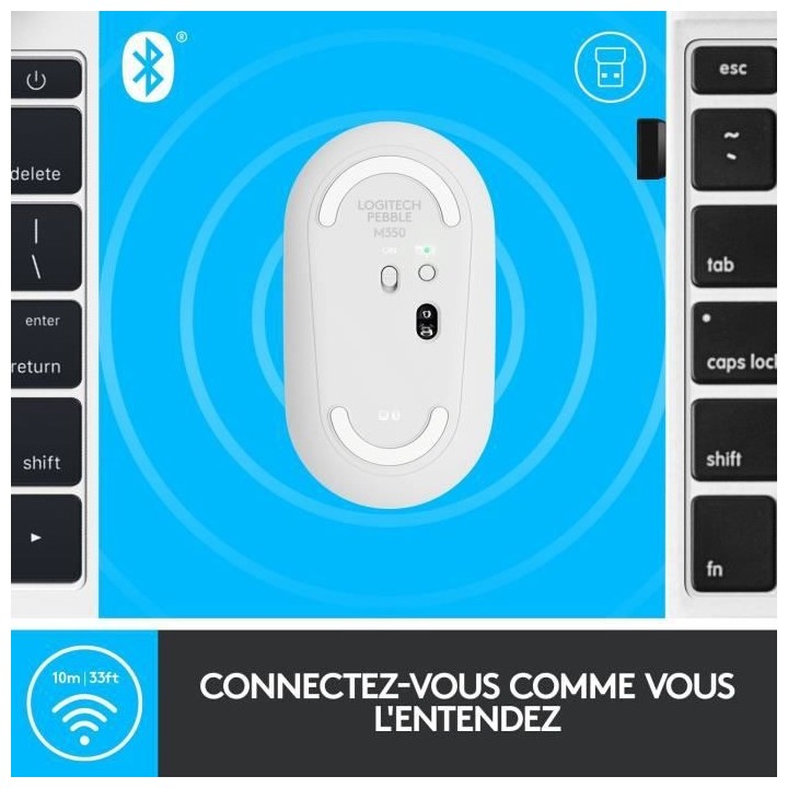 Souris sans fil - Logitech - M350 Pebble - Bluetooth silencieuse - Bla