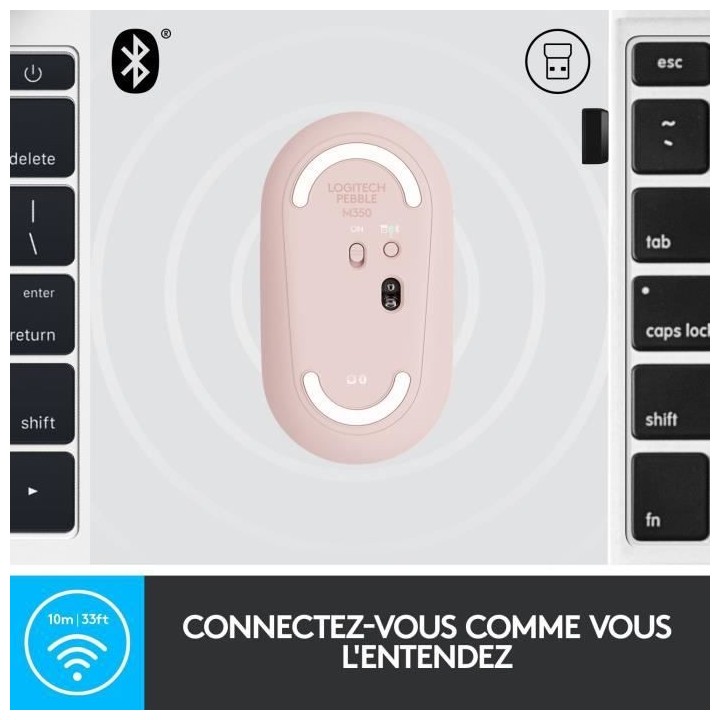 Souris sans fil - Logitech - M350 Pebble - Bluetooth silencieuse - Ros