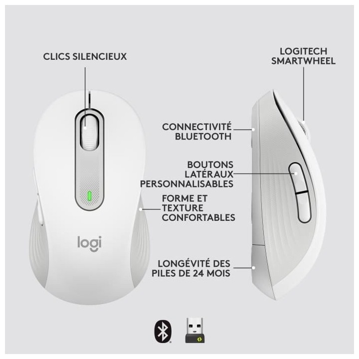 Souris Sans Fil Logitech Signature M650 - Silencieuse, Bluetooth, Bout