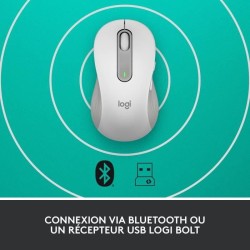 Souris Sans Fil Logitech Signature M650 L - Gauche - Pour Mains Larges, Silencieuse, Bluetooth, Boutons Programmables - Blanche