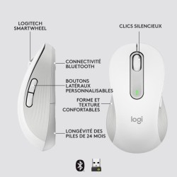 Souris Sans Fil Logitech Signature M650 L - Gauche - Pour Mains Larges, Silencieuse, Bluetooth, Boutons Programmables - Blanche