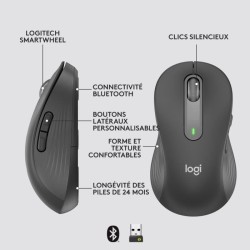 Souris Sans Fil Logitech Signature M650 L - Gauche - Pour Mains Larges, Silencieuse, Bluetooth, Boutons Programmables - Graphite