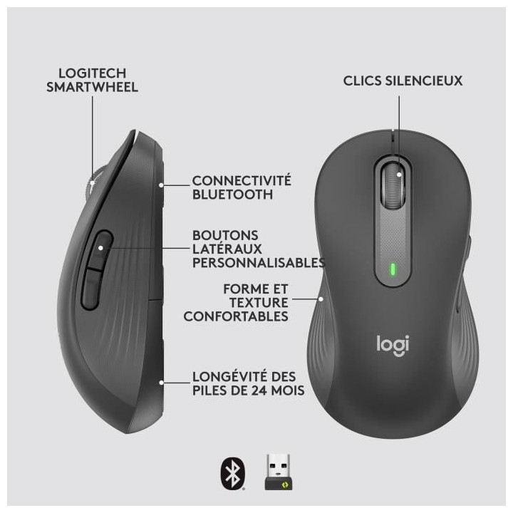 Souris Sans Fil Logitech Signature M650 L - Gauche - Pour Mains Larges