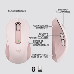 Souris Sans Fil Logitech Signature M650 - Silencieuse, Bluetooth, Boutons Programmables - Rose