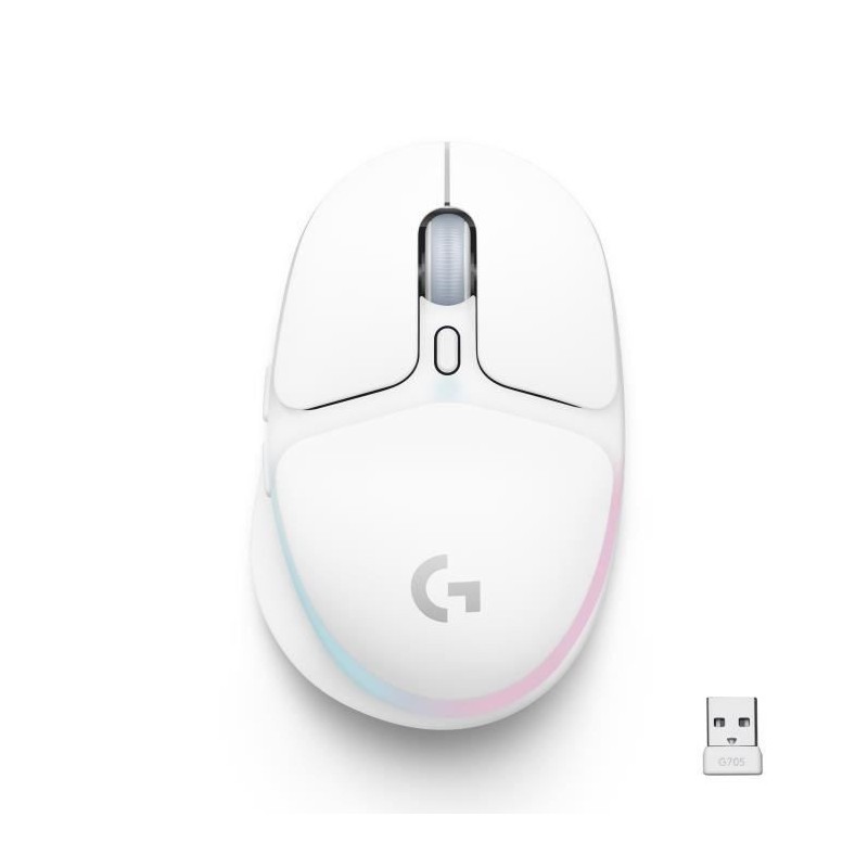 Logitech G - Souris Gaming - sans fil - G705 Éclairage RVB LIGHTSYNC, Bluetooth, Légere - White Mist