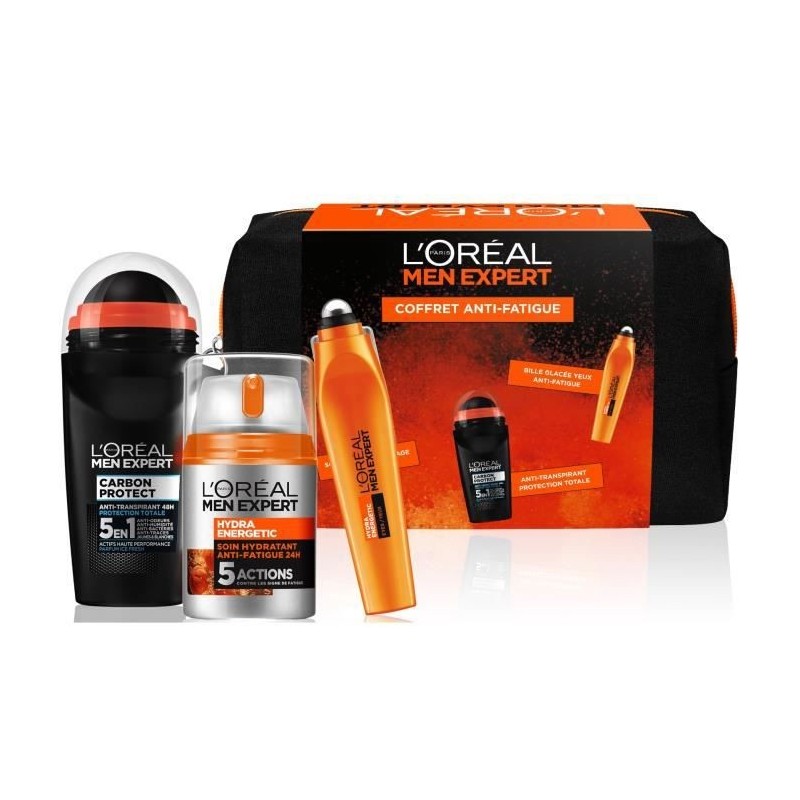 Trousse Routine Anti-Fatigue L'OREAL PARIS MEN EXPERT Hydra Energetic - Soin visage + bille glacée yeux + anti-trapirant