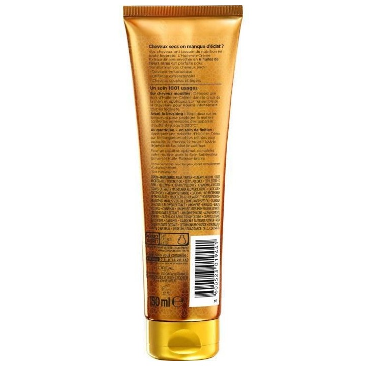 Huile-en-creme Elseve L'OREAL PARIS Cheveux Secs - Tube de 150 ml