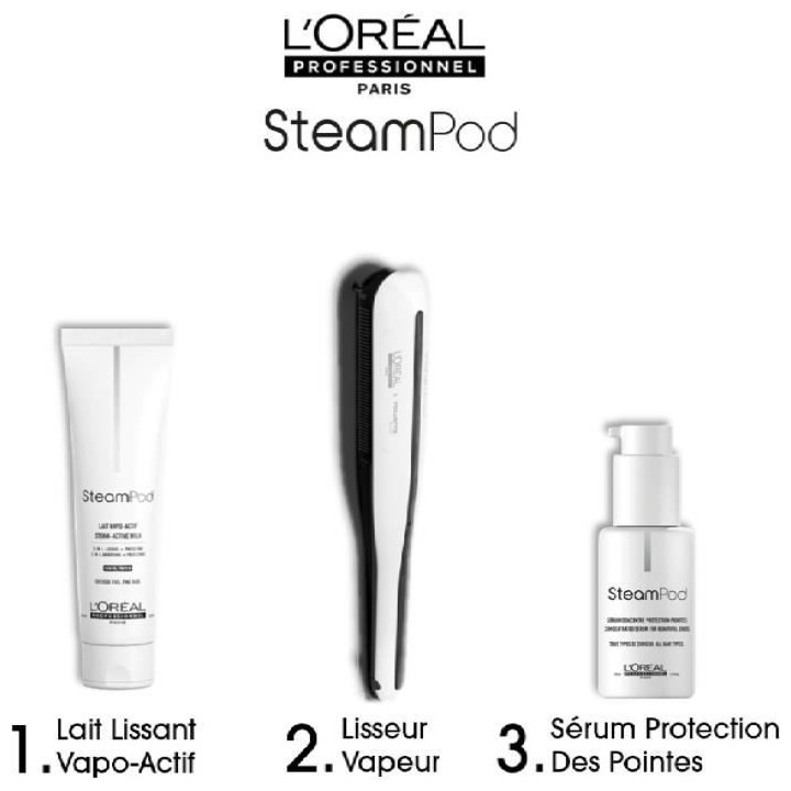 Steampod 3.0 - Pack Cheveux Fins : Lisseur Vapeur Professionnel + Lait