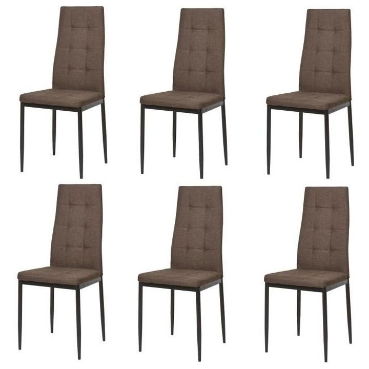 ROKA Lot de 6 chaises - Tissu Chocolat - L 42 x P 54,3 x H 95,2 cm