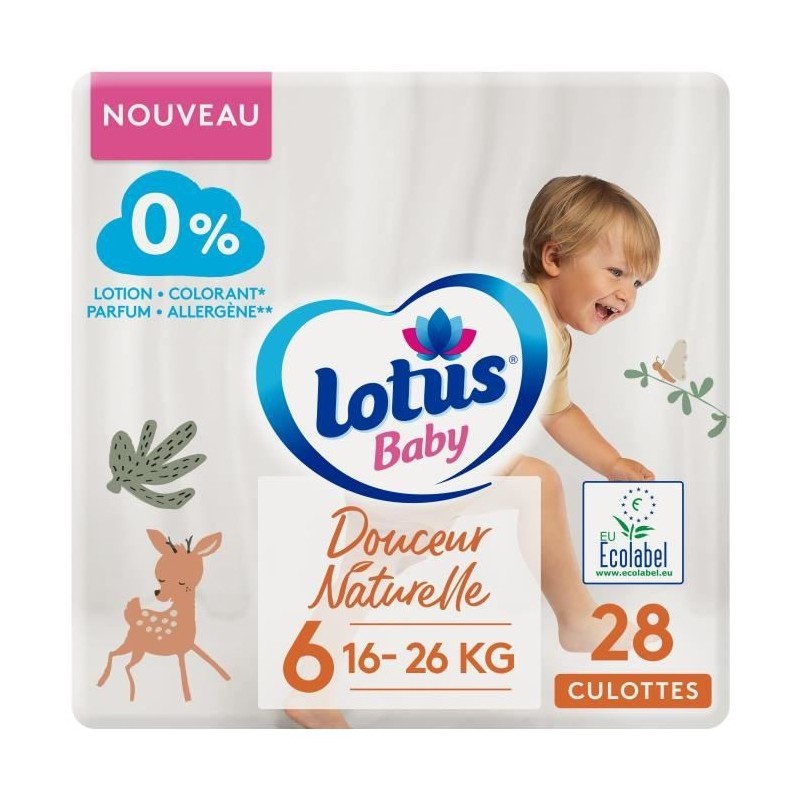 LOTUS BABY Couches Culottes Douceur Naturelle taille 6 - 16 a 26 kg - Le paquet de 28 culottes