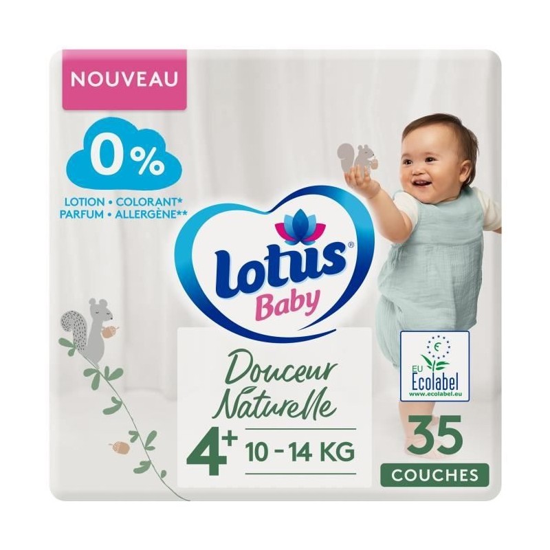 LOTUS BABY Couches Douceur Naturelle taille 4+ - 10 a 14 kg - Le paquet de 35 couches