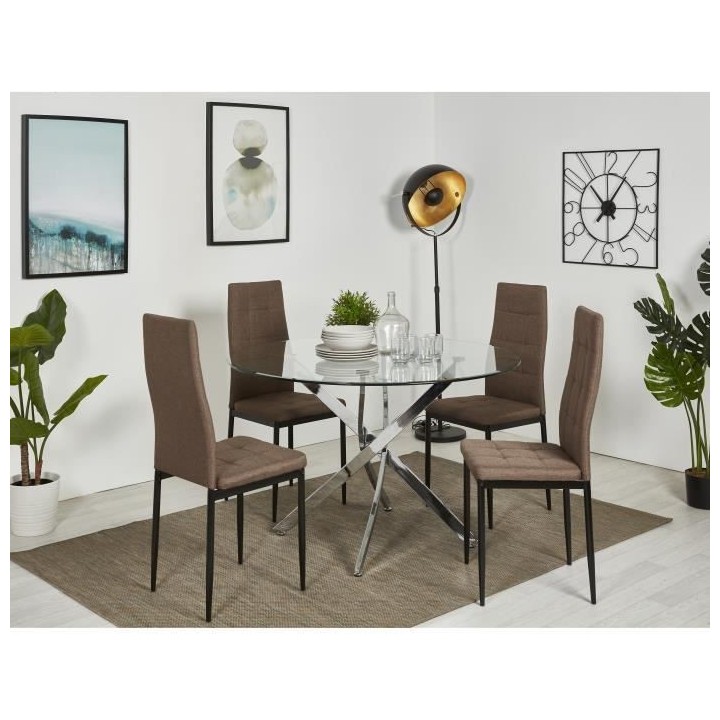 ROKA Lot de 6 chaises - Tissu Chocolat - L 42 x P 54,3 x H 95,2 cm