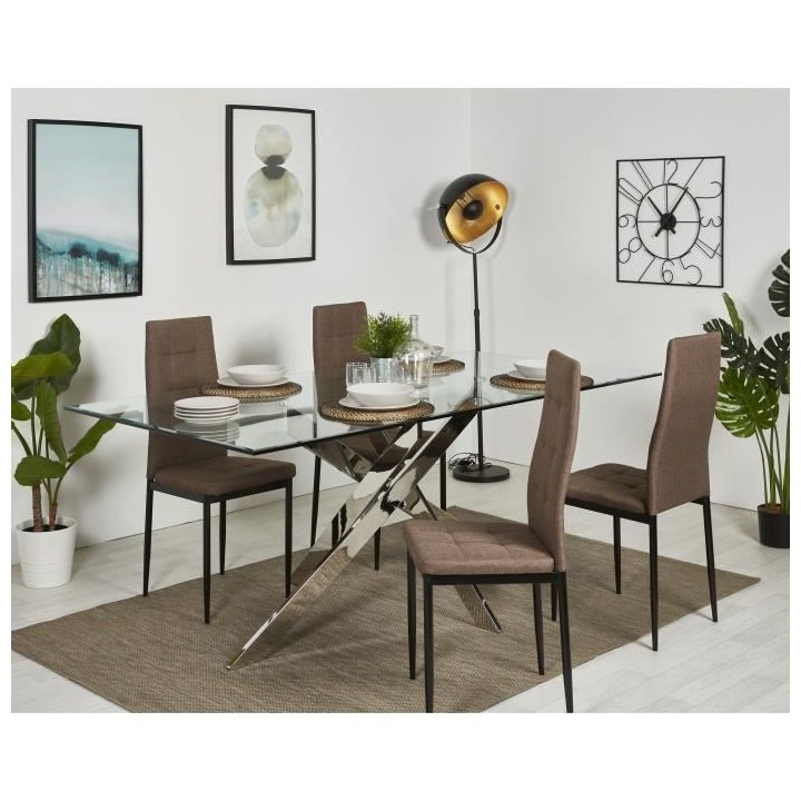 ROKA Lot de 6 chaises - Tissu Chocolat - L 42 x P 54,3 x H 95,2 cm