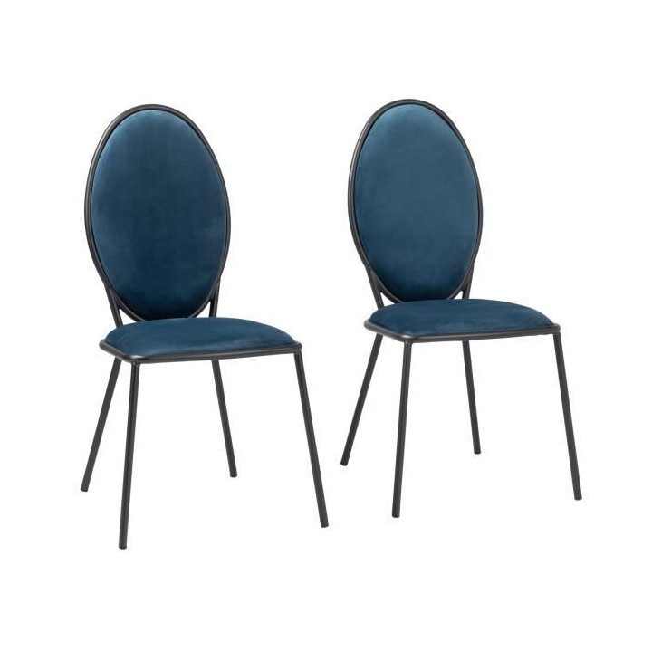 Lot de 2 Chaises - Velours Bleu - L 51 x P 96 x H 52,5 cm - LOUIS
