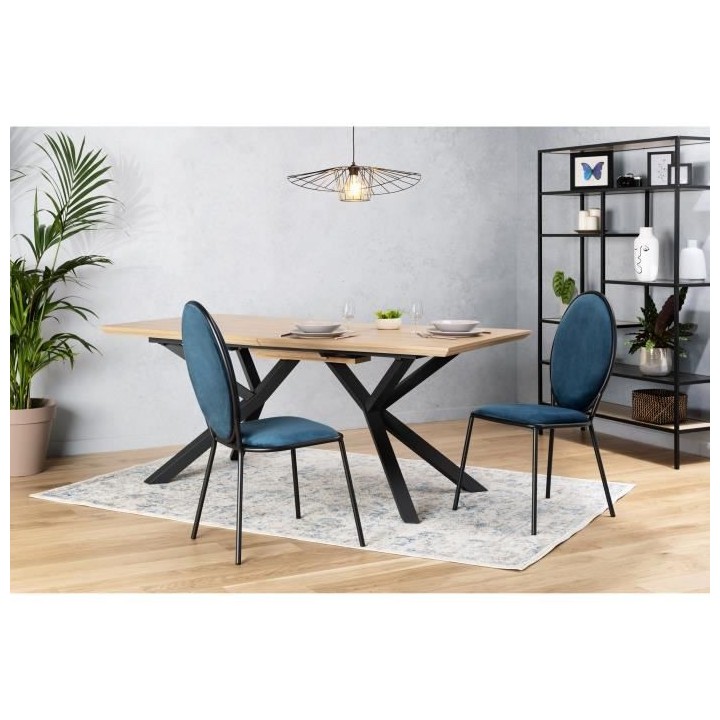 Lot de 2 Chaises - Velours Bleu - L 51 x P 96 x H 52,5 cm - LOUIS