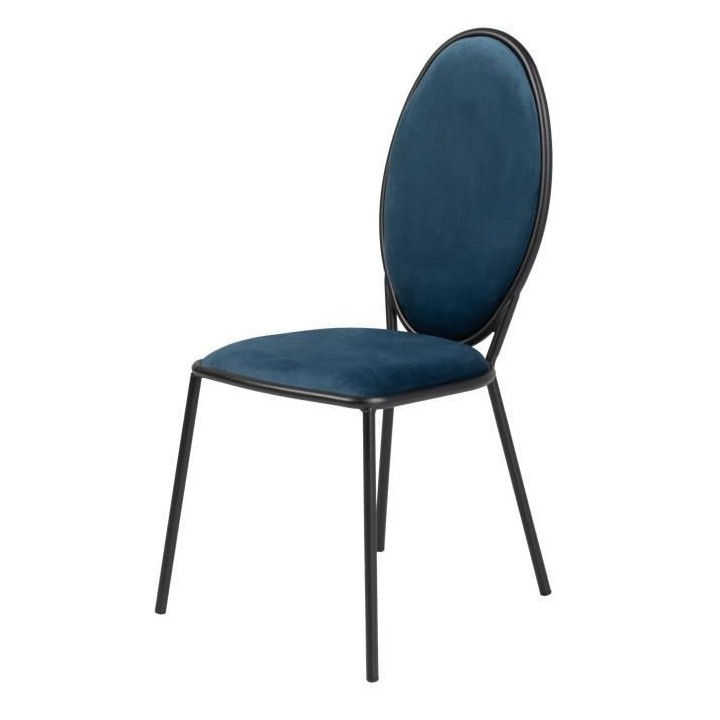 Lot de 2 Chaises - Velours Bleu - L 51 x P 96 x H 52,5 cm - LOUIS