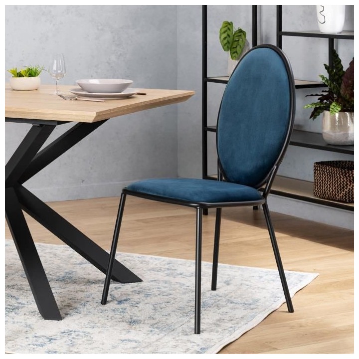 Lot de 2 Chaises - Velours Bleu - L 51 x P 96 x H 52,5 cm - LOUIS