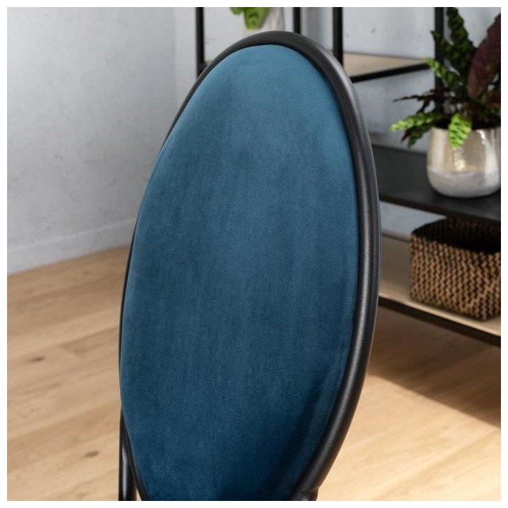 Lot de 2 Chaises - Velours Bleu - L 51 x P 96 x H 52,5 cm - LOUIS