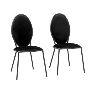 Lot de 2 Chaises - Velours Noir - L 51 x P 96 x H 52,5 cm - LOUIS