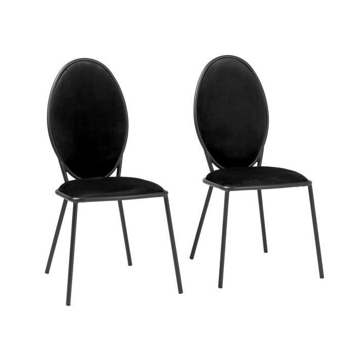 Lot de 2 Chaises - Velours Noir - L 51 x P 96 x H 52,5 cm - LOUIS