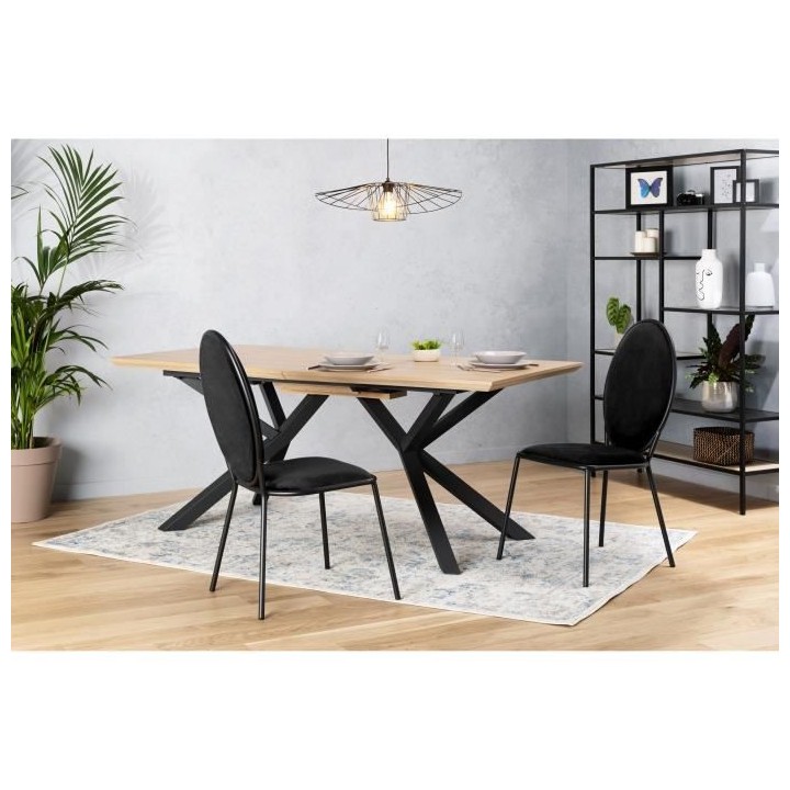 Lot de 2 Chaises - Velours Noir - L 51 x P 96 x H 52,5 cm - LOUIS