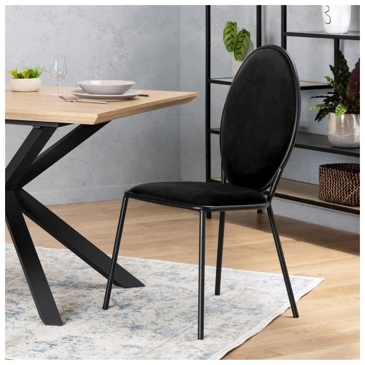Lot de 2 Chaises - Velours Noir - L 51 x P 96 x H 52,5 cm - LOUIS