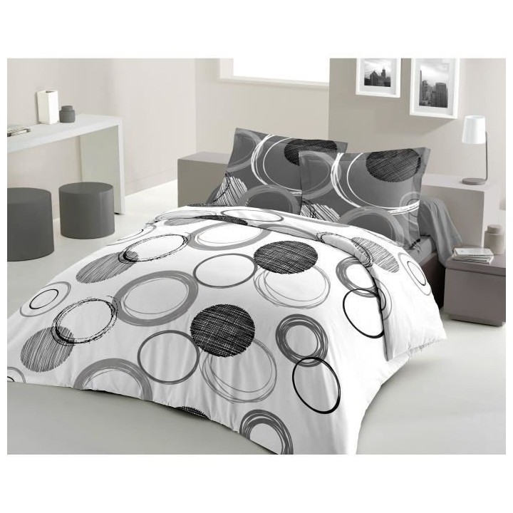 LOVELY HOME Parure de couette Coton AUDACE - Anthracite - 220x240 cm