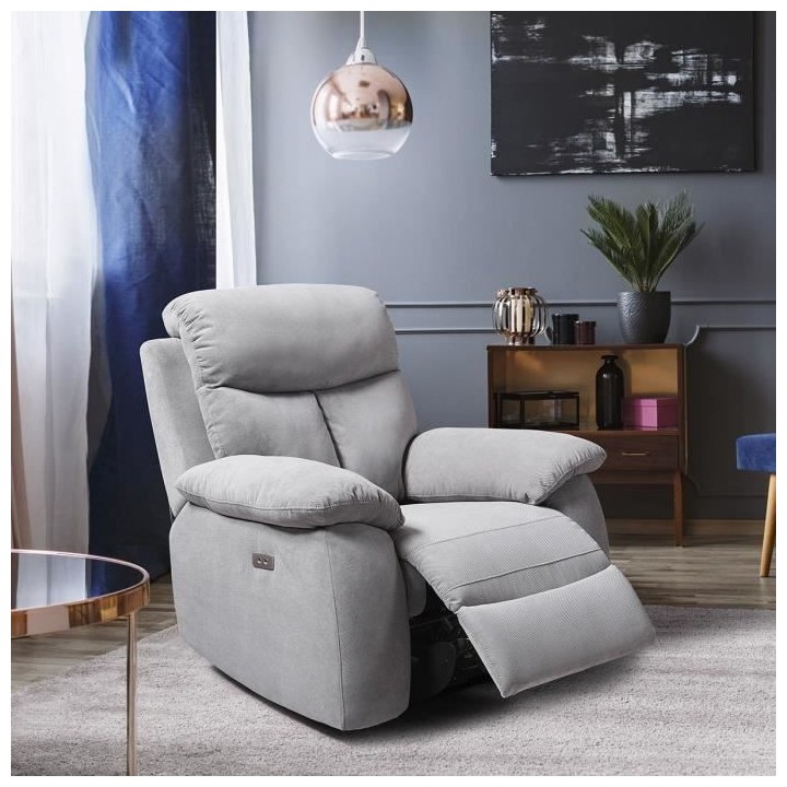 Fauteuil relax électrique - BELEM - Tissu Gris - L 97 x P 94 x H 101