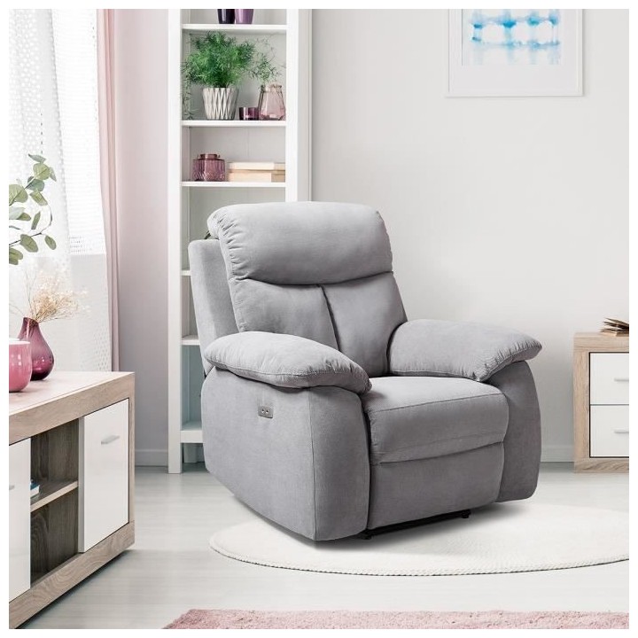 Fauteuil relax électrique - BELEM - Tissu Gris - L 97 x P 94 x H 101