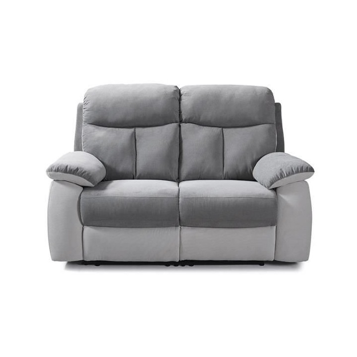Canapé relax électrique 2 places - BELEM - Tissu Gris clair et Gris