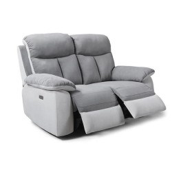 Canapé relax électrique 2 places - BELEM - Tissu Gris clair et Gris foncé - L 154 x P 94 x H 101 cm