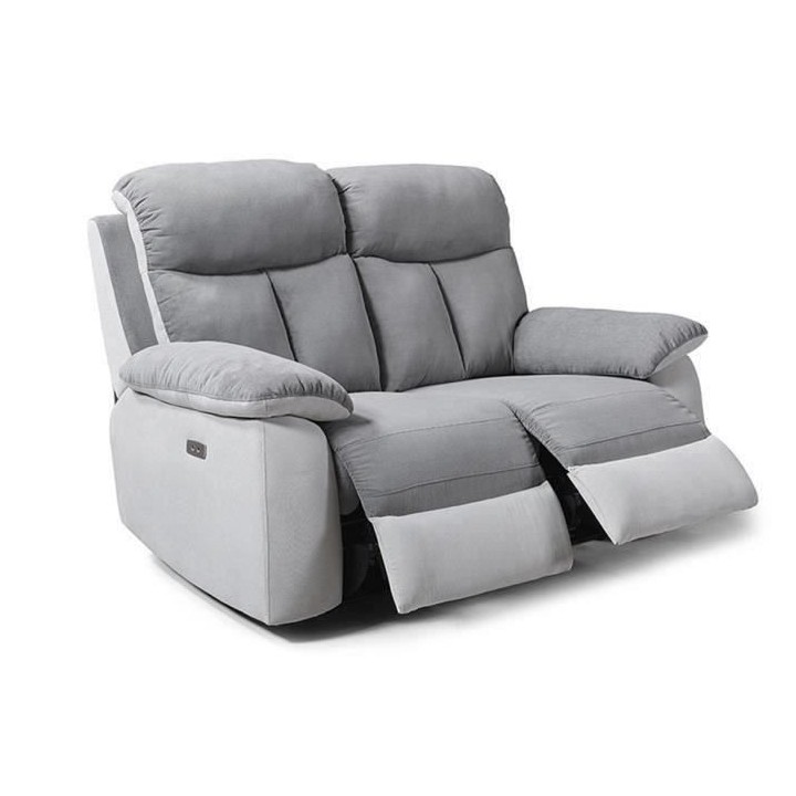 Canapé relax électrique 2 places - BELEM - Tissu Gris clair et Gris