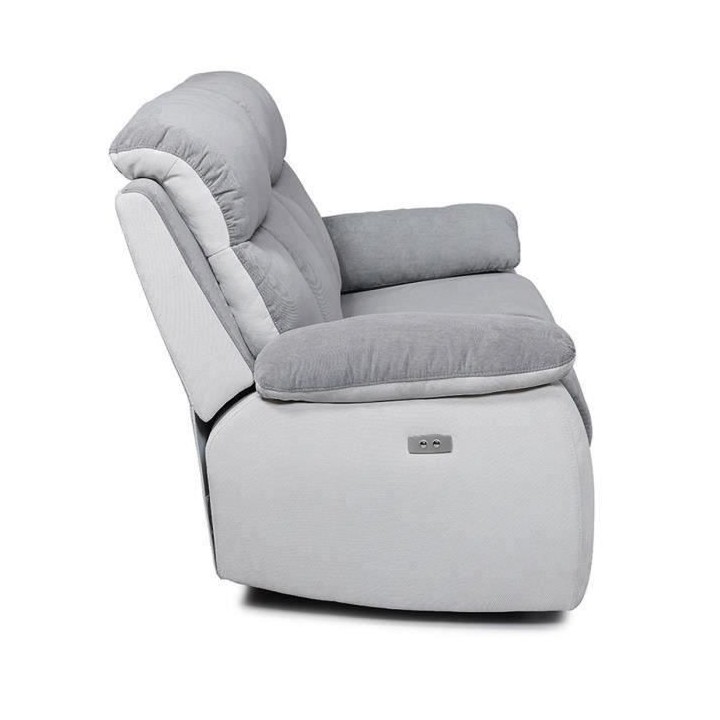 Canapé relax électrique 2 places - BELEM - Tissu Gris clair et Gris