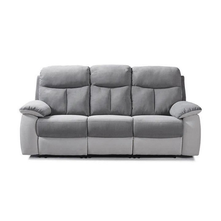 Canapé relax électrique 3 places - BELEM - Tissu Gris clair et Gris