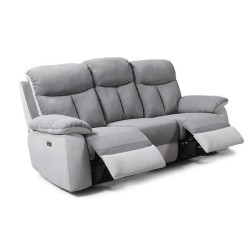 Canapé relax électrique 3 places - BELEM - Tissu Gris clair et Gris foncé - L 204 x P 94 x H 101 cm