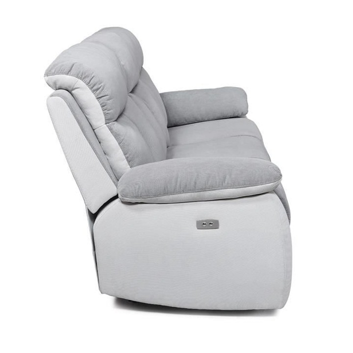 Canapé relax électrique 3 places - BELEM - Tissu Gris clair et Gris