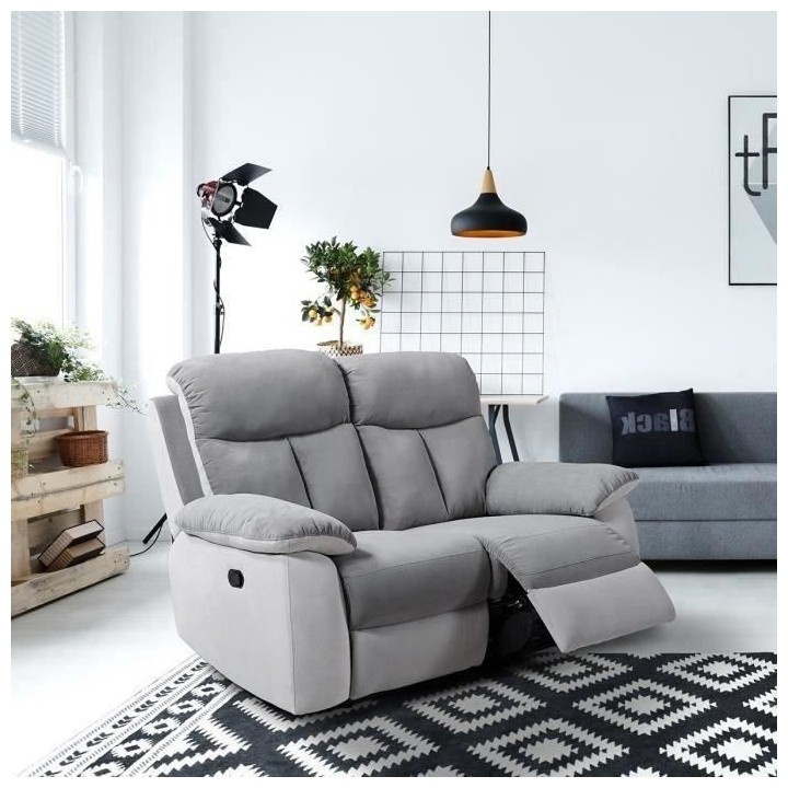 Canapé relax manuel 2 places - BELEM - Tissu Gris clair et Gris fonc