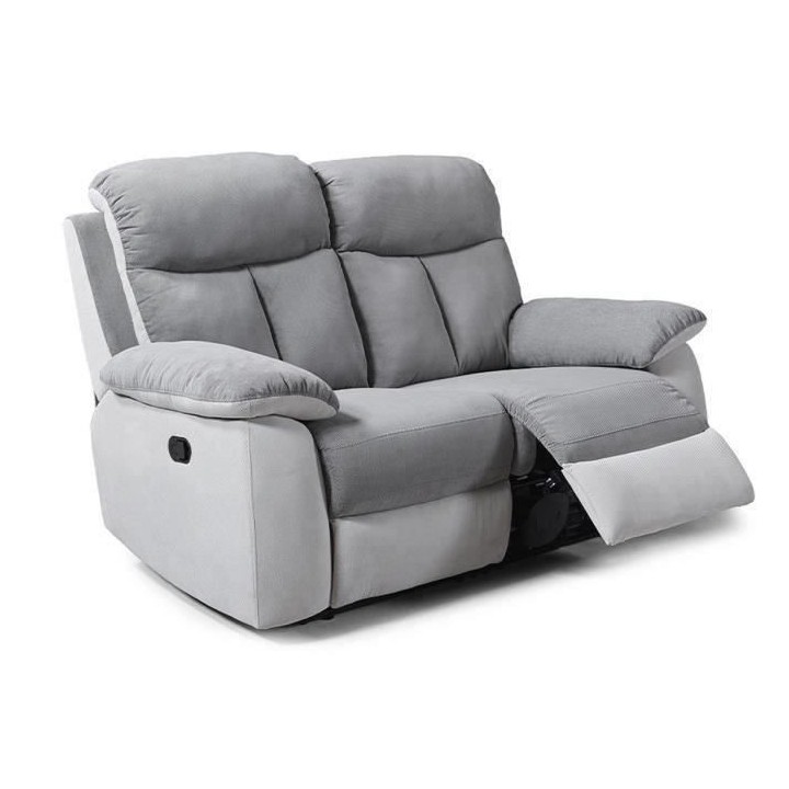 Canapé relax manuel 2 places - BELEM - Tissu Gris clair et Gris fonc