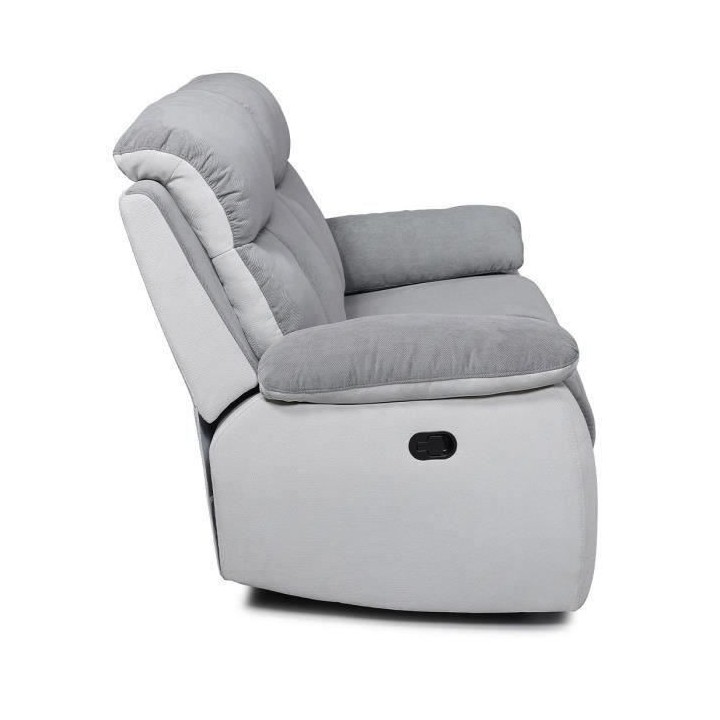 Canapé relax manuel 2 places - BELEM - Tissu Gris clair et Gris fonc